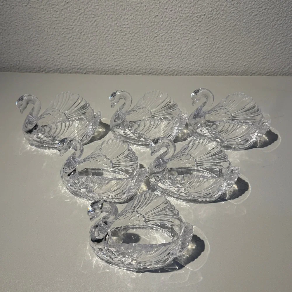 Regaline Swan Nut Candy Dishes Set of 6 Clear Plastic MCM 430 Made in USA